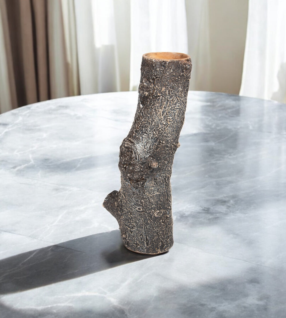 Homeroots 14" Striking Brown Faux Bois Cylinder Vase – Unique Polyresin Decor For Modern Home Style!  Polyresin 576772