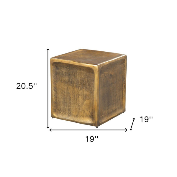 HomeRoots Set of Two Vintage-Industrial Aluminum Square End Tables in Black, Silver, and Brass Finish 576789