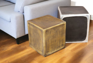 HomeRoots Set of Two Vintage-Industrial Aluminum Square End Tables in Black, Silver, and Brass Finish 576789
