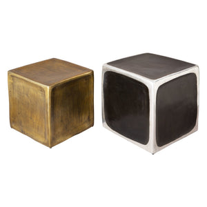 HomeRoots Set of Two Vintage-Industrial Aluminum Square End Tables in Black, Silver, and Brass Finish 576789