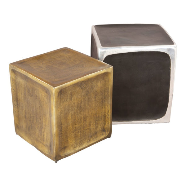 HomeRoots Set of Two Vintage-Industrial Aluminum Square End Tables in Black, Silver, and Brass Finish 576789