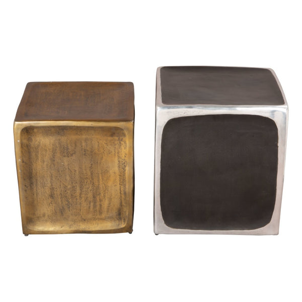 HomeRoots Set of Two Vintage-Industrial Aluminum Square End Tables in Black, Silver, and Brass Finish 576789