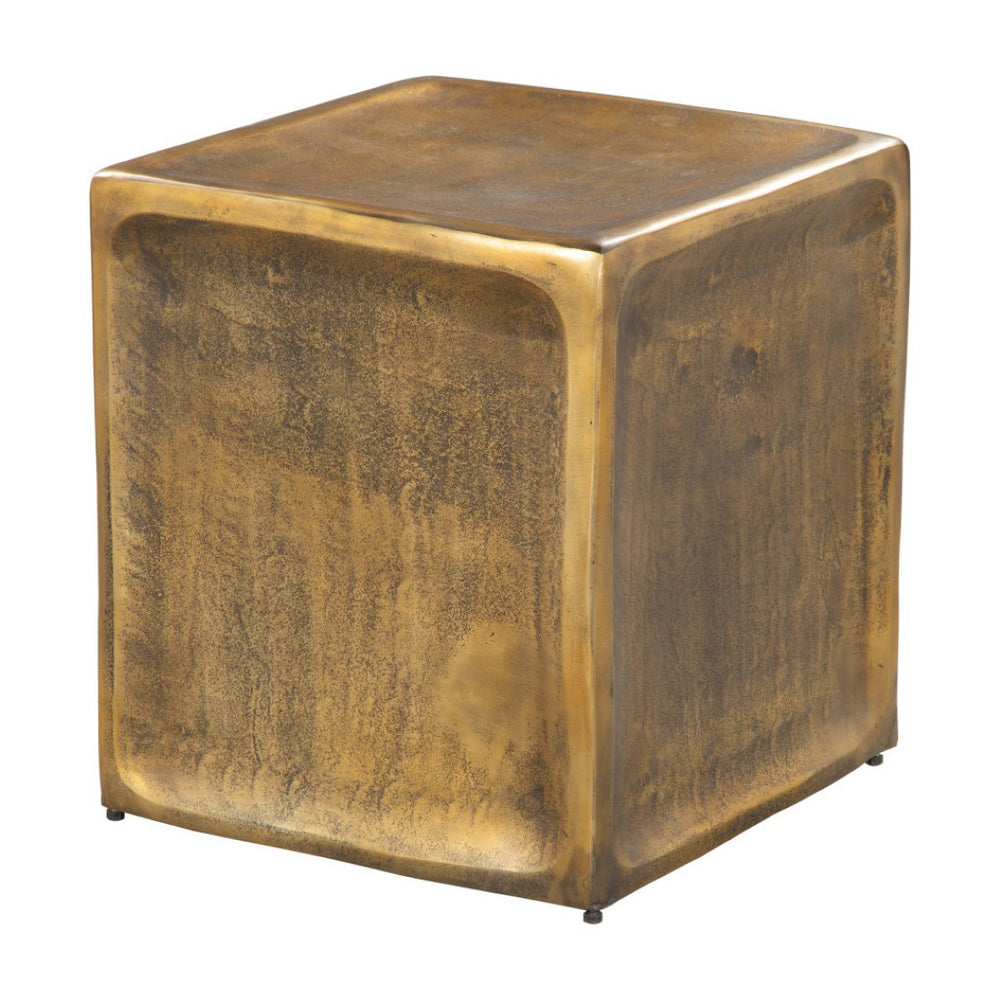 HomeRoots Set of Two Vintage-Industrial Aluminum Square End Tables in Black, Silver, and Brass Finish 576789