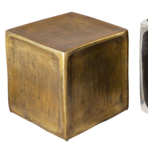 HomeRoots Set of Two Vintage-Industrial Aluminum Square End Tables in Black, Silver, and Brass Finish 576789