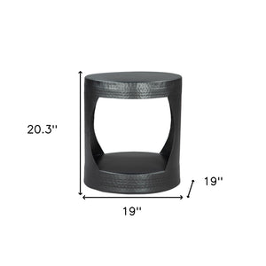 Homeroots 20" Black Iron Round Floor Shelf End Table - Stylish, Versatile Design For Living Room Or Entryway Use   576790