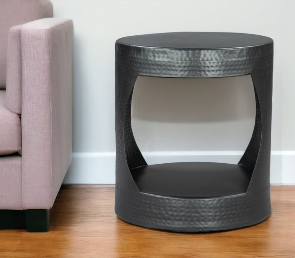 HomeRoots 20" Black Iron Round End Table with Floor Shelf - Modern Minimalist Design for Stylish Spaces 576790
