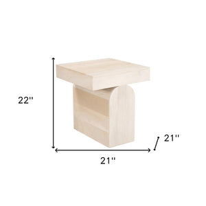 HomeRoots 22" Solid Wood Square Pedestal End Table - Natural Finish, Stylish & Versatile for Any Space 576791