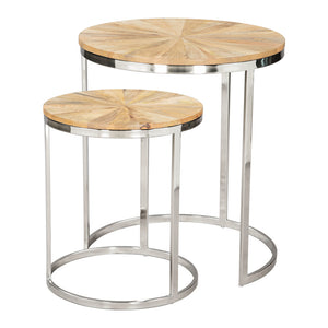 Homeroots Set Of Two Stylish Natural Wood And Silver Iron Nested Tables For Versatile Home Decor Solutions   576792