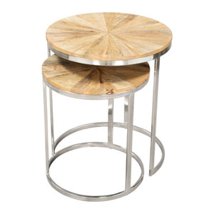 Homeroots Set Of Two Stylish Natural Wood And Silver Iron Nested Tables For Versatile Home Decor Solutions   576792
