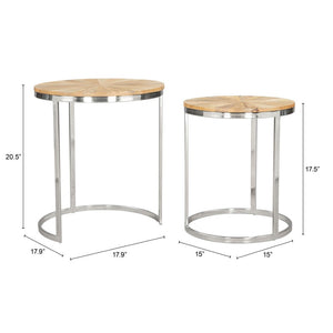 Homeroots Set Of Two Stylish Natural Wood And Silver Iron Nested Tables For Versatile Home Decor Solutions   576792