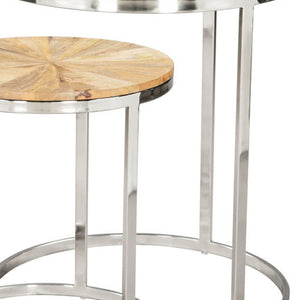 Homeroots Set Of Two Stylish Natural Wood And Silver Iron Nested Tables For Versatile Home Decor Solutions   576792