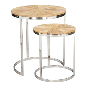 Homeroots Set Of Two Stylish Natural Wood And Silver Iron Nested Tables For Versatile Home Decor Solutions   576792