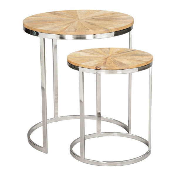 Homeroots Set Of Two Stylish Natural Wood And Silver Iron Nested Tables For Versatile Home Decor Solutions   576792