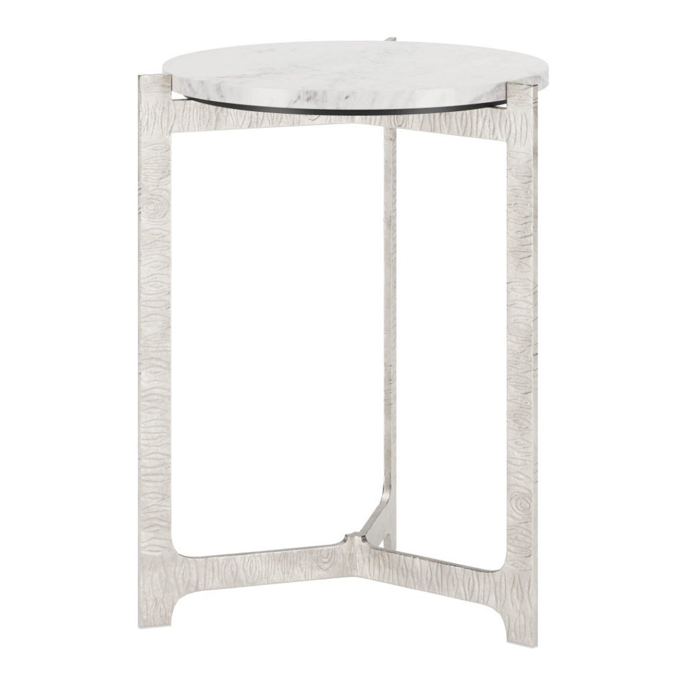 HomeRoots 25" Elegant White Marble Round End Table with Silver Aluminum Cross Legs - Modern Accent Piece 576794