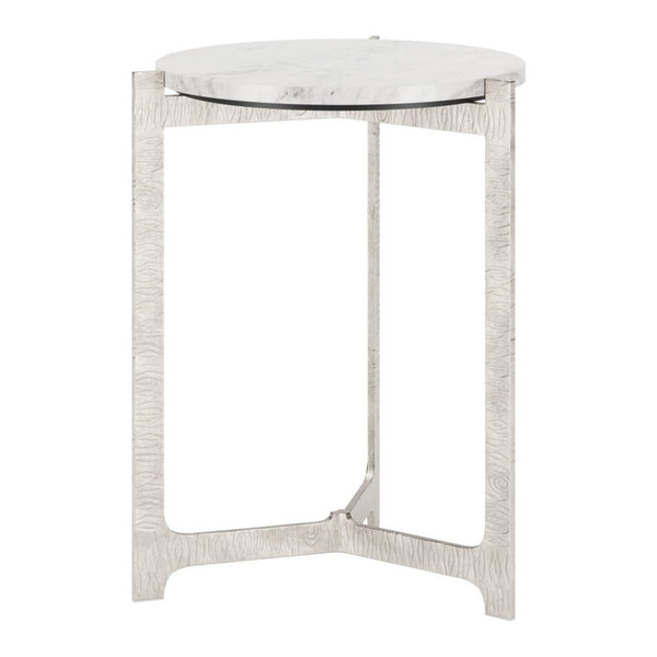 HomeRoots 25" Elegant White Marble Round End Table with Silver Aluminum Cross Legs - Modern Accent Piece 576794