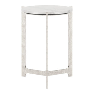 HomeRoots 25" Elegant White Marble Round End Table with Silver Aluminum Cross Legs - Modern Accent Piece 576794