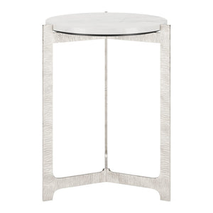 HomeRoots 25" Elegant White Marble Round End Table with Silver Aluminum Cross Legs - Modern Accent Piece 576794