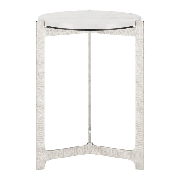 HomeRoots 25" Elegant White Marble Round End Table with Silver Aluminum Cross Legs - Modern Accent Piece 576794