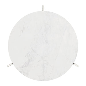 HomeRoots 25" Elegant White Marble Round End Table with Silver Aluminum Cross Legs - Modern Accent Piece 576794