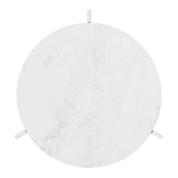 HomeRoots 25" Elegant White Marble Round End Table with Silver Aluminum Cross Legs - Modern Accent Piece 576794