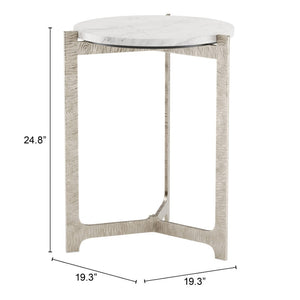 HomeRoots 25" Elegant White Marble Round End Table with Silver Aluminum Cross Legs - Modern Accent Piece 576794