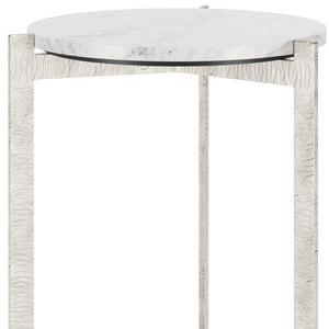 HomeRoots 25" Elegant White Marble Round End Table with Silver Aluminum Cross Legs - Modern Accent Piece 576794