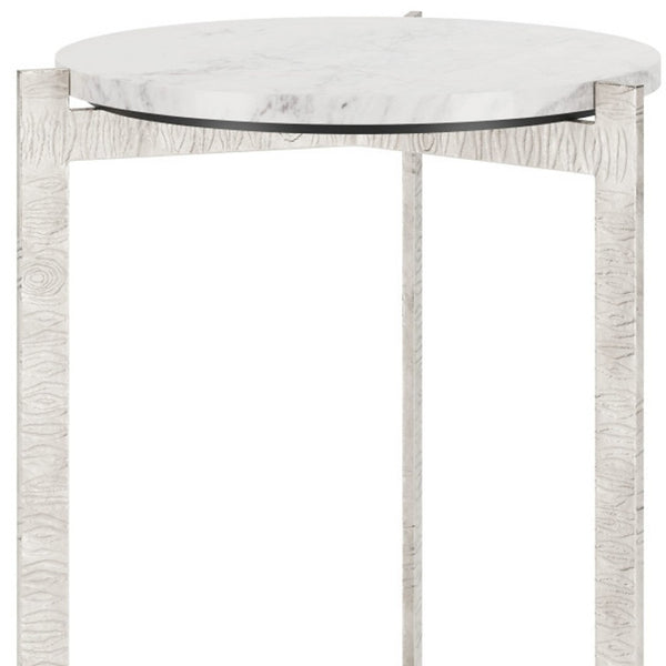 HomeRoots 25" Elegant White Marble Round End Table with Silver Aluminum Cross Legs - Modern Accent Piece 576794