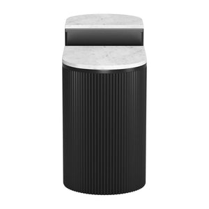 HomeRoots Set of Two Stylish Black and White Oval End Tables with Solid Wood Bases and Marble Tops 576795