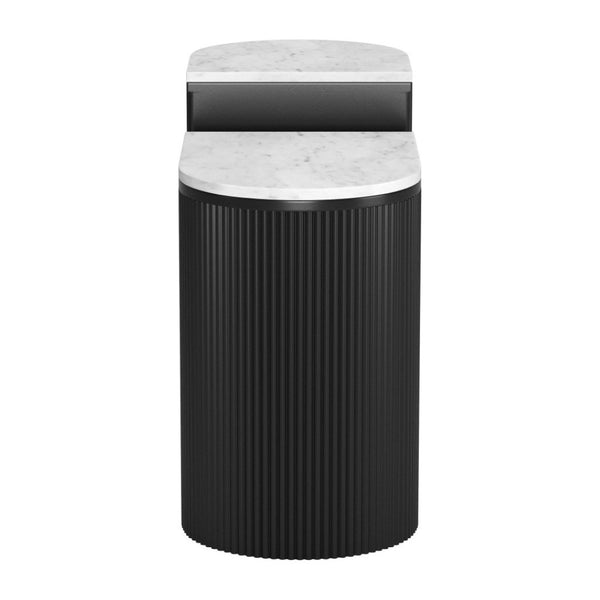 HomeRoots Set of Two Stylish Black and White Oval End Tables with Solid Wood Bases and Marble Tops 576795