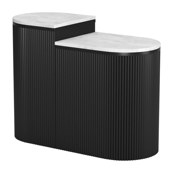 HomeRoots Set of Two Stylish Black and White Oval End Tables with Solid Wood Bases and Marble Tops 576795