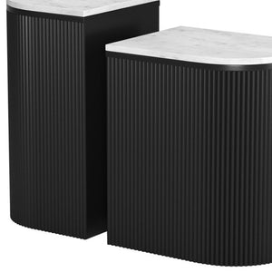 HomeRoots Set of Two Stylish Black and White Oval End Tables with Solid Wood Bases and Marble Tops 576795