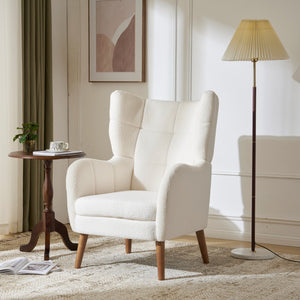 English Elm Christopher Knight Home® - Accent Ivory Teddy Fabric High-Back Armchair with 5.5" Cushion, Curved Arms & Birch Legs, Cozy Support N817P335062W