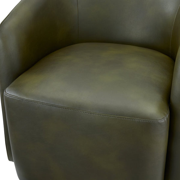 English Elm Ardena Fern Green Faux Leather Swivel Barrel Chair with Pocket Coil Seat, 360° Swivel, Compact Chic B050P322597