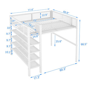 English Elm Full Size Metal Loft Bed with 4-tier Shelving Ladder for Kids or Teen Rooms SF000247AAK