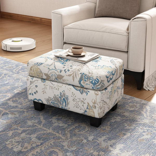 English Elm Upholstered Compact Ottoman with Birch Legs Padded Footrest for Living Room Decor N757P377351F