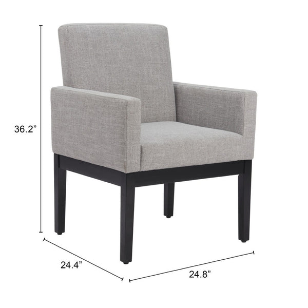 HomeRoots Gray Upholstered Fabric Dining Arm Chair – Modern Comfort with Stylish Black Legs for Versatile Use 576827