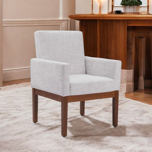 HomeRoots Ivory Upholstered Arm Chair - Modern Fabric Dining Seat with Brown Legs for Comfort & Versatility 576829