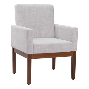 HomeRoots Ivory Upholstered Arm Chair - Modern Fabric Dining Seat with Brown Legs for Comfort & Versatility 576829