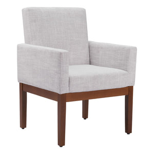HomeRoots Ivory Upholstered Arm Chair - Modern Fabric Dining Seat with Brown Legs for Comfort & Versatility 576829