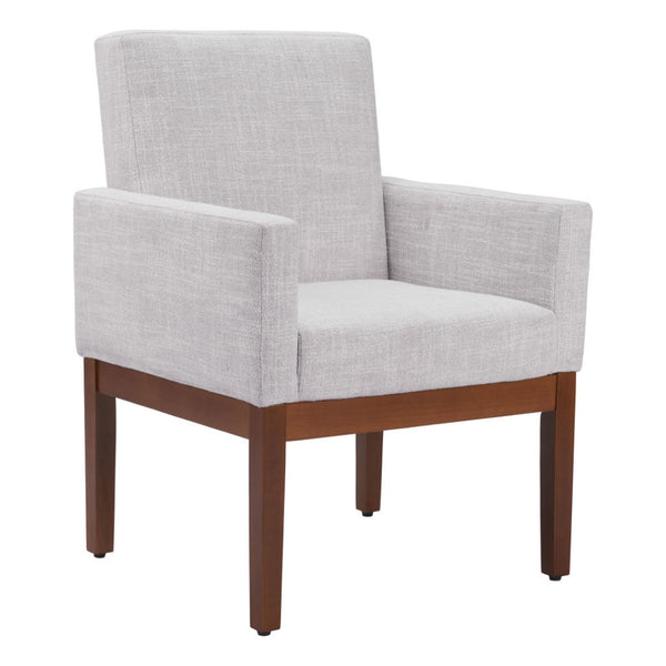 HomeRoots Ivory Upholstered Arm Chair - Modern Fabric Dining Seat with Brown Legs for Comfort & Versatility 576829