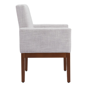 HomeRoots Ivory Upholstered Arm Chair - Modern Fabric Dining Seat with Brown Legs for Comfort & Versatility 576829