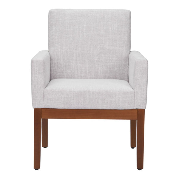 HomeRoots Ivory Upholstered Arm Chair - Modern Fabric Dining Seat with Brown Legs for Comfort & Versatility 576829