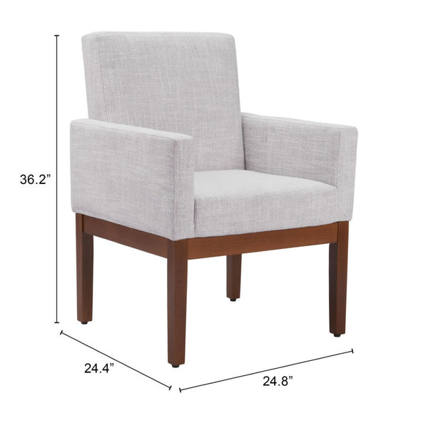 HomeRoots Ivory Upholstered Arm Chair - Modern Fabric Dining Seat with Brown Legs for Comfort & Versatility 576829