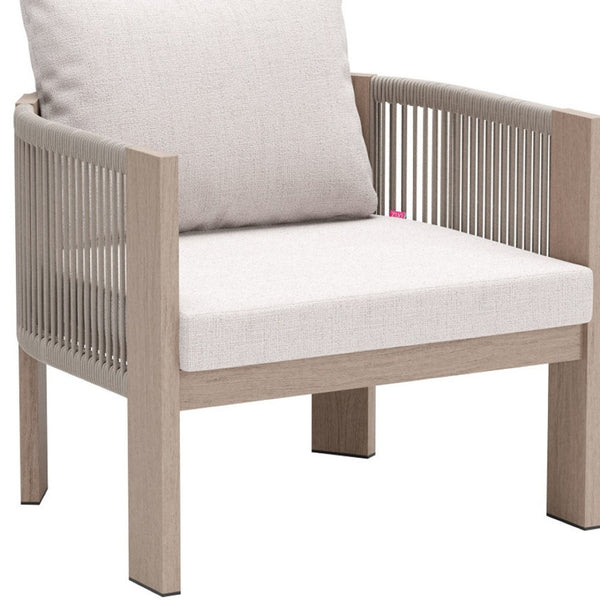 Homeroots 31" Aluminum Outdoor Arm Chair - Stylish Beige Upholstered Seat With Removable Cushion For Comfort  Olefin,Aluminium,Polyester 576830