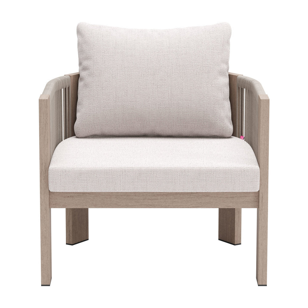Homeroots 31" Aluminum Outdoor Arm Chair - Stylish Beige Upholstered Seat With Removable Cushion For Comfort  Olefin,Aluminium,Polyester 576830
