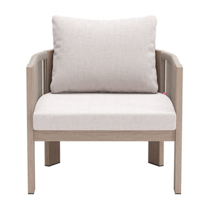 Homeroots 31" Aluminum Outdoor Arm Chair - Stylish Beige Upholstered Seat With Removable Cushion For Comfort  Olefin,Aluminium,Polyester 576830