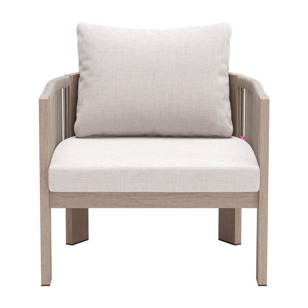 Homeroots 31" Aluminum Outdoor Arm Chair - Stylish Beige Upholstered Seat With Removable Cushion For Comfort  Olefin,Aluminium,Polyester 576830