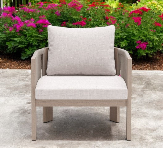 Homeroots 31" Aluminum Outdoor Arm Chair - Stylish Beige Upholstered Seat With Removable Cushion For Comfort  Olefin,Aluminium,Polyester 576830