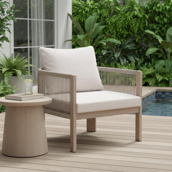 HomeRoots 31" Aluminum Outdoor Armchair - Modern Beige Comfort for Patios, Poolside & Indoor Living Spaces 576830
