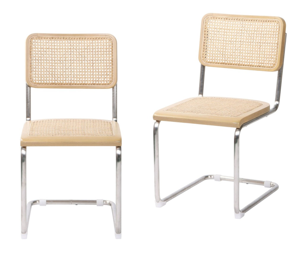 HomeRoots Set of Two Stylish Natural and Silver Steel Open-Back Dining Chairs for Modern Living Spaces 576831